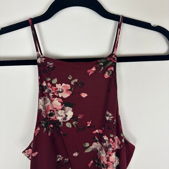 Nina Britton Spaghetti Strap Sleeveless Floral Mini Shift Burgundy Dress Large - Picture 5 of 10